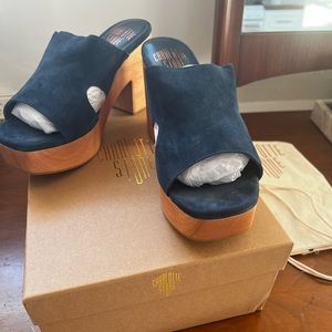 Charlotte Stone Navy Blue Suede Mules